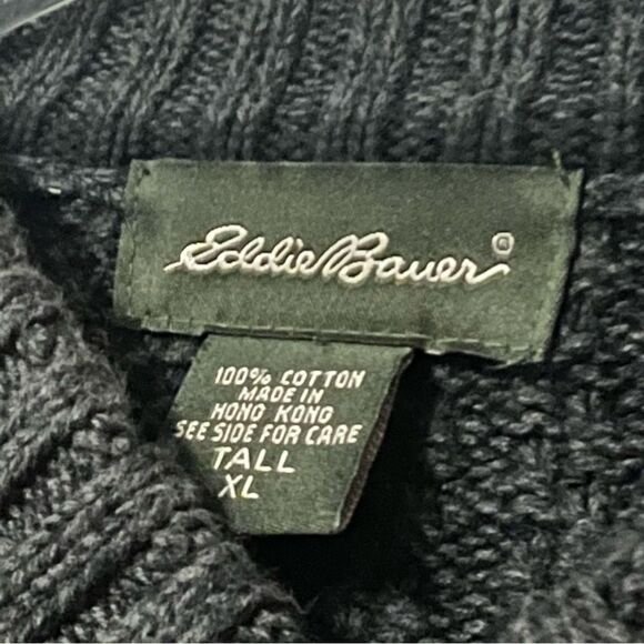 Vtg 80s 90s Eddie Bauer Grandpa Gray 1/4 Button 100% Cotton Oversize Sweater XLT - Picture 3 of 10